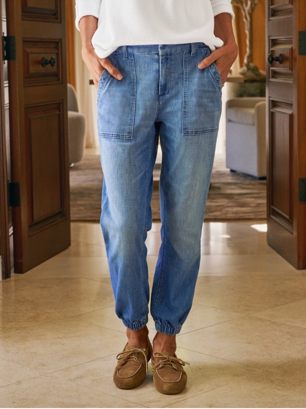 Frank & Eileen Jameson Jogger Utility Jeans 1984 Wash Denim Size 12 $298